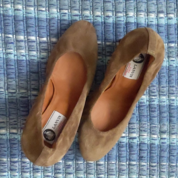 Lanvin ballerina taupe suede wedges - Picture 2 of 7